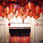 Traditional Chinese lanterns hanging in local historic