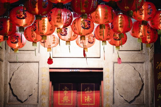 Traditional Chinese lanterns hanging in local historic